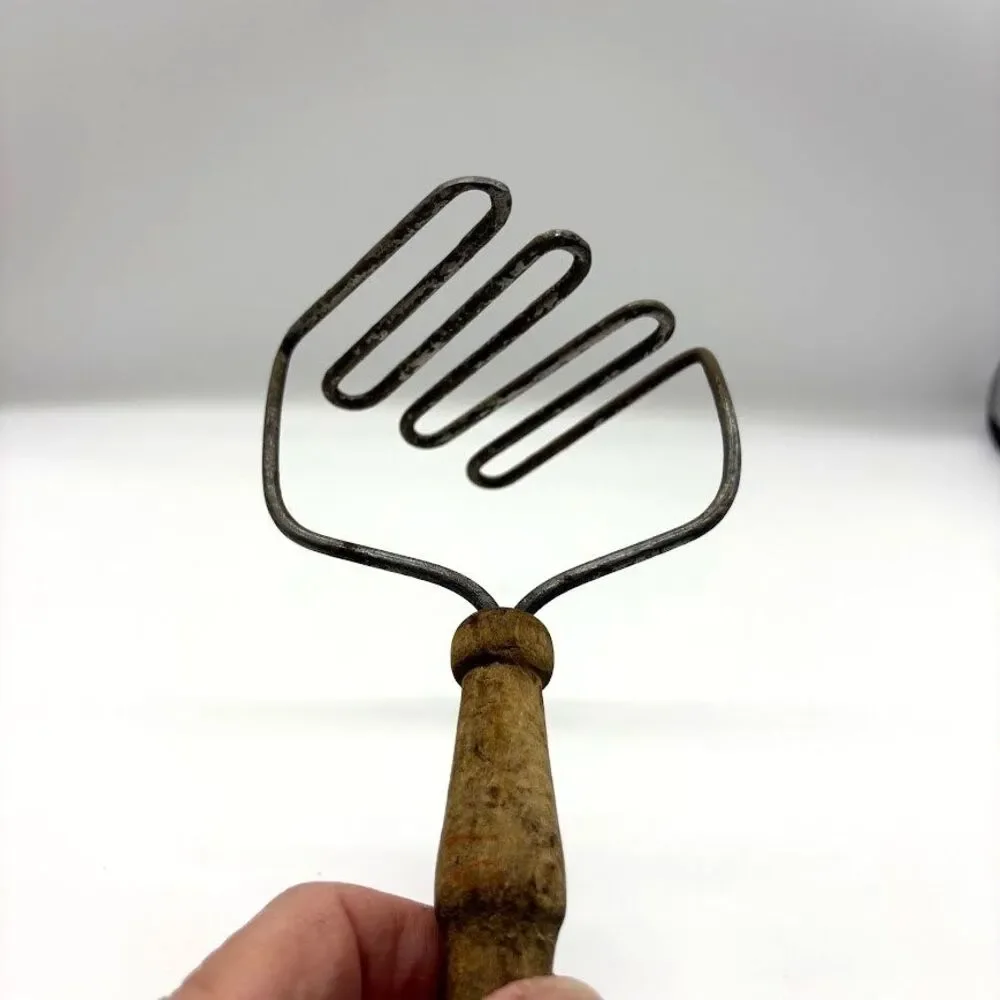 Vintage Wire Potato Masher Primitive Kitchen Tool Wood Handle Rustic Farmhouse